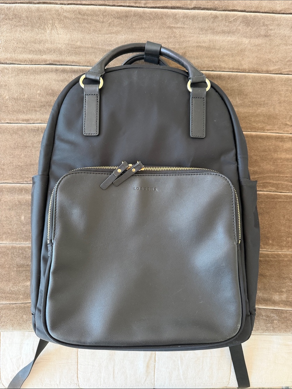 Lo & Sons Rowledge Black Backpack with Gold Hardware